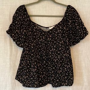 URBAN Romantics Leopard Print Peplum Blouse with Puff Sleeves